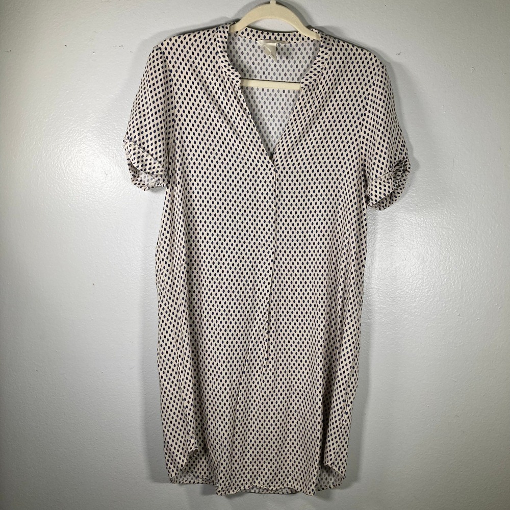 HM Women Blue Cream Geometric Teardrop V-Neck Shift Dress Size 6 O/N 454930